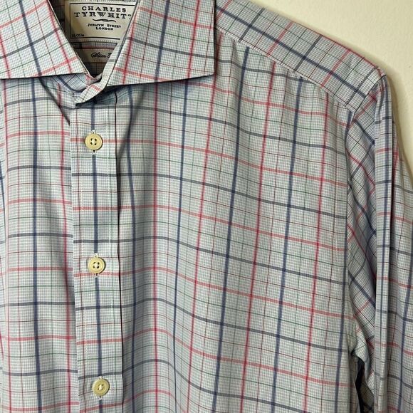 Charles Tyrwhitt Men’s Dress Shirt Slim Fit 16|35 Large Blue & Red Plaid Pattern - Picture 2 of 8